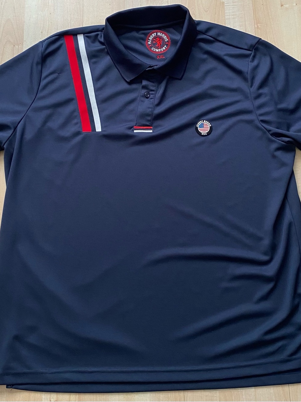 Men's Navy Polo with Red & White Accent Stripe